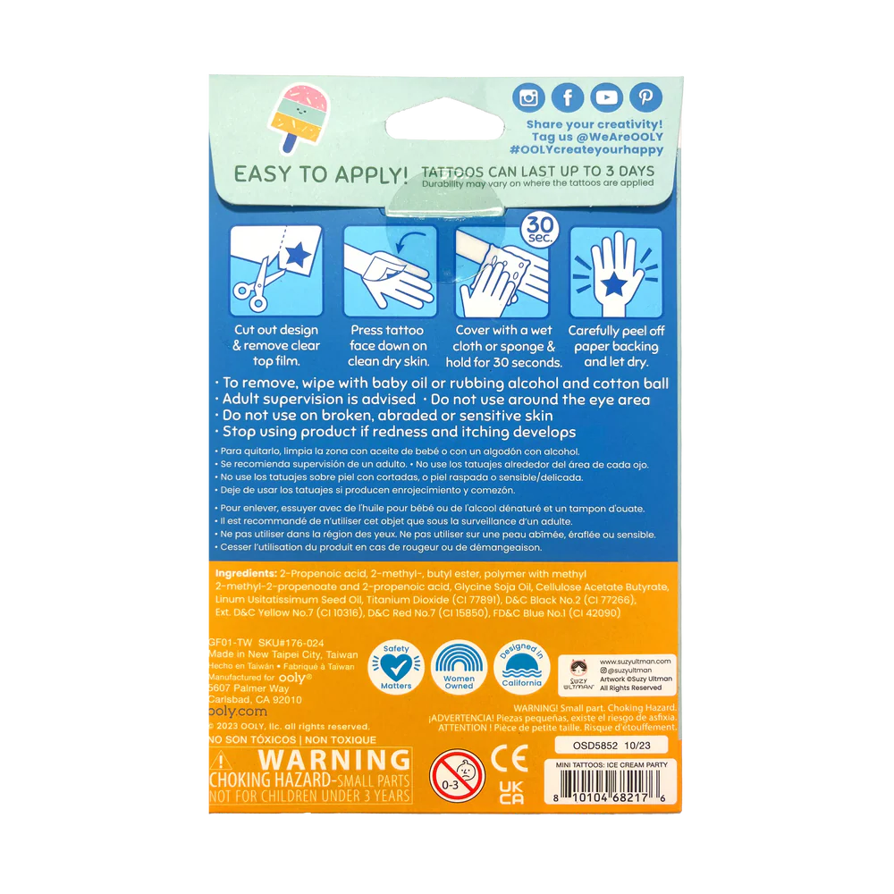 Tattoo Palooza x Suzy: Mini Temporary Tattoos - Ice Cream Party (3 Sheet Set)