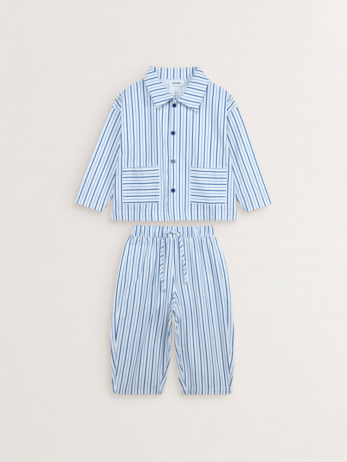 Avaacha Kai Set in Sea Stripes Print laid out, front view