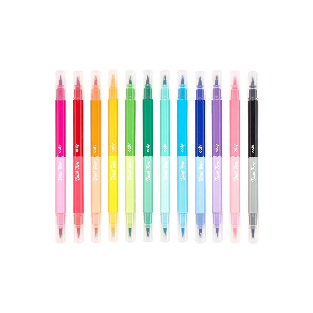 Dual Tone Double Ended Brush Marker - Set Of 12/24 Colors