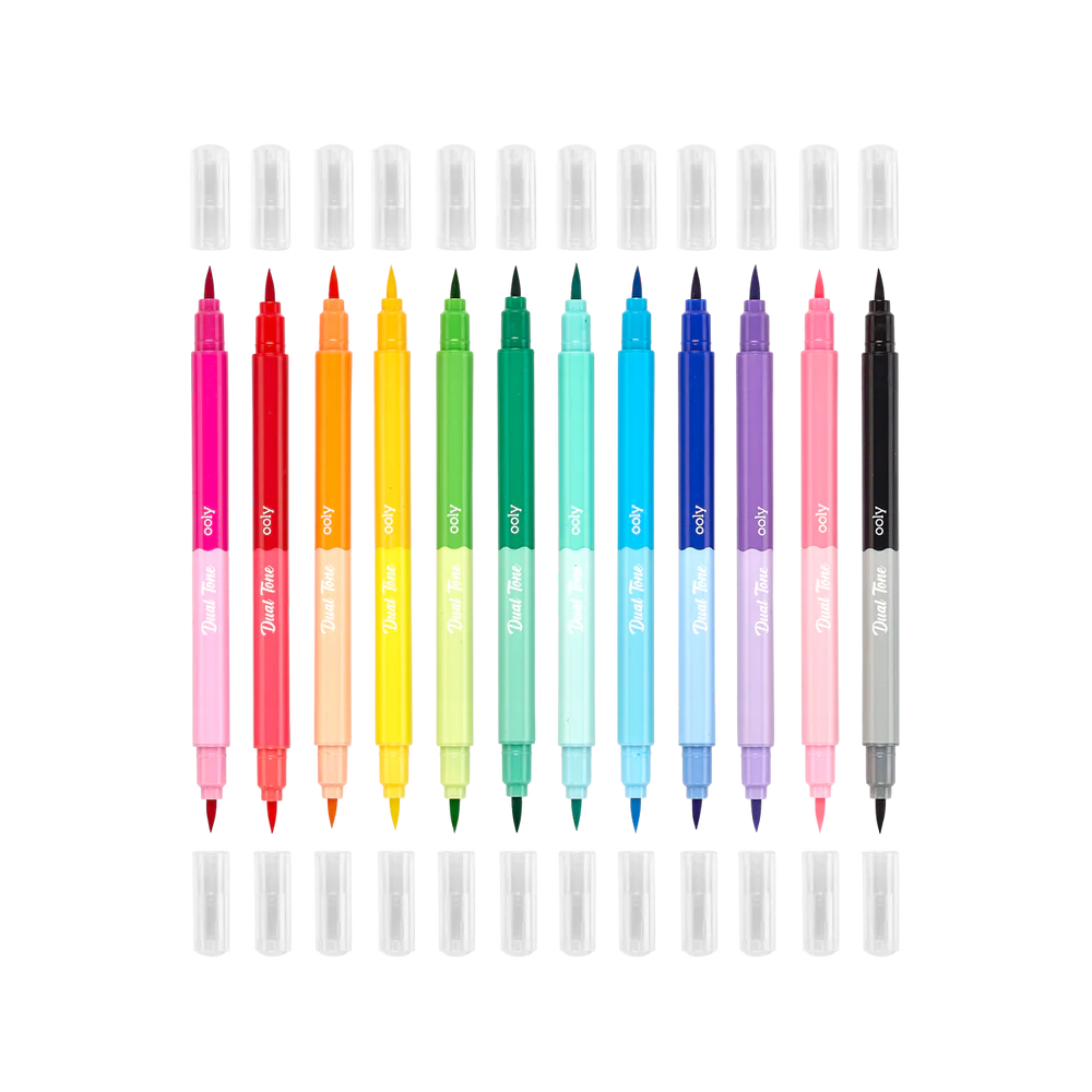 Dual Tone Double Ended Brush Marker - Set Of 12/24 Colors