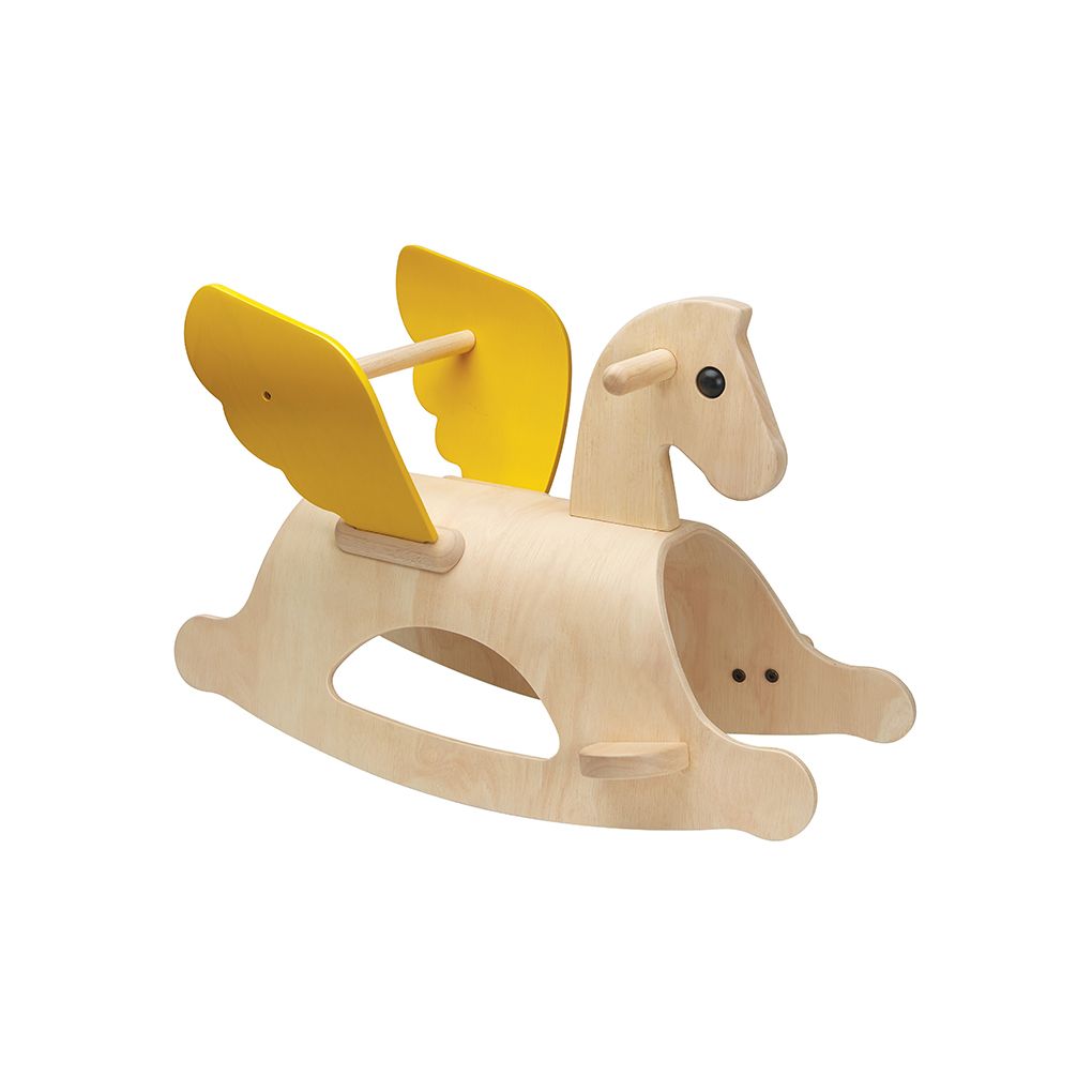 PlanToys Rocking Pegasus wooden rocking horse with yellow wings
