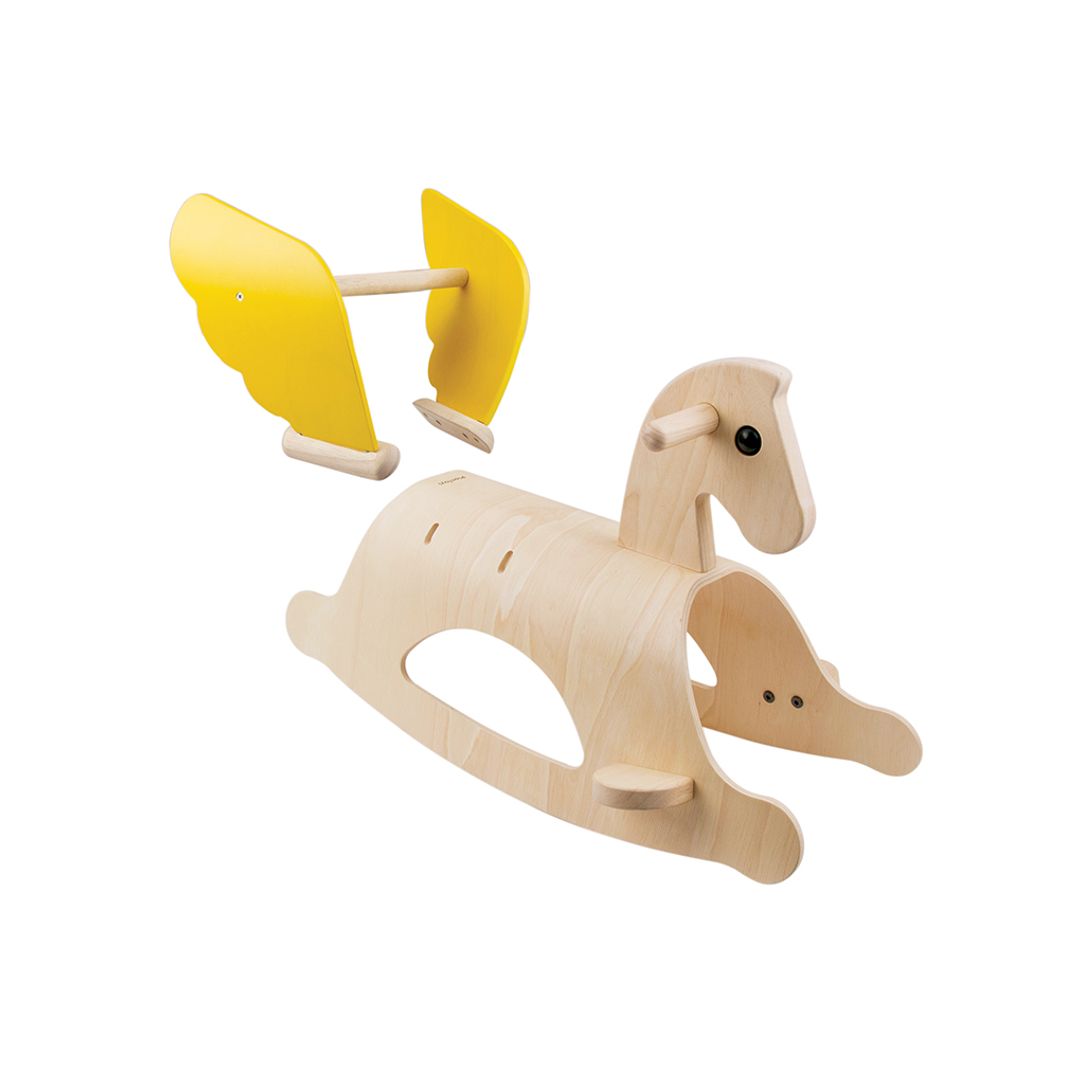 PlanToys Rocking Pegasus showing the backrest, footrests and wings