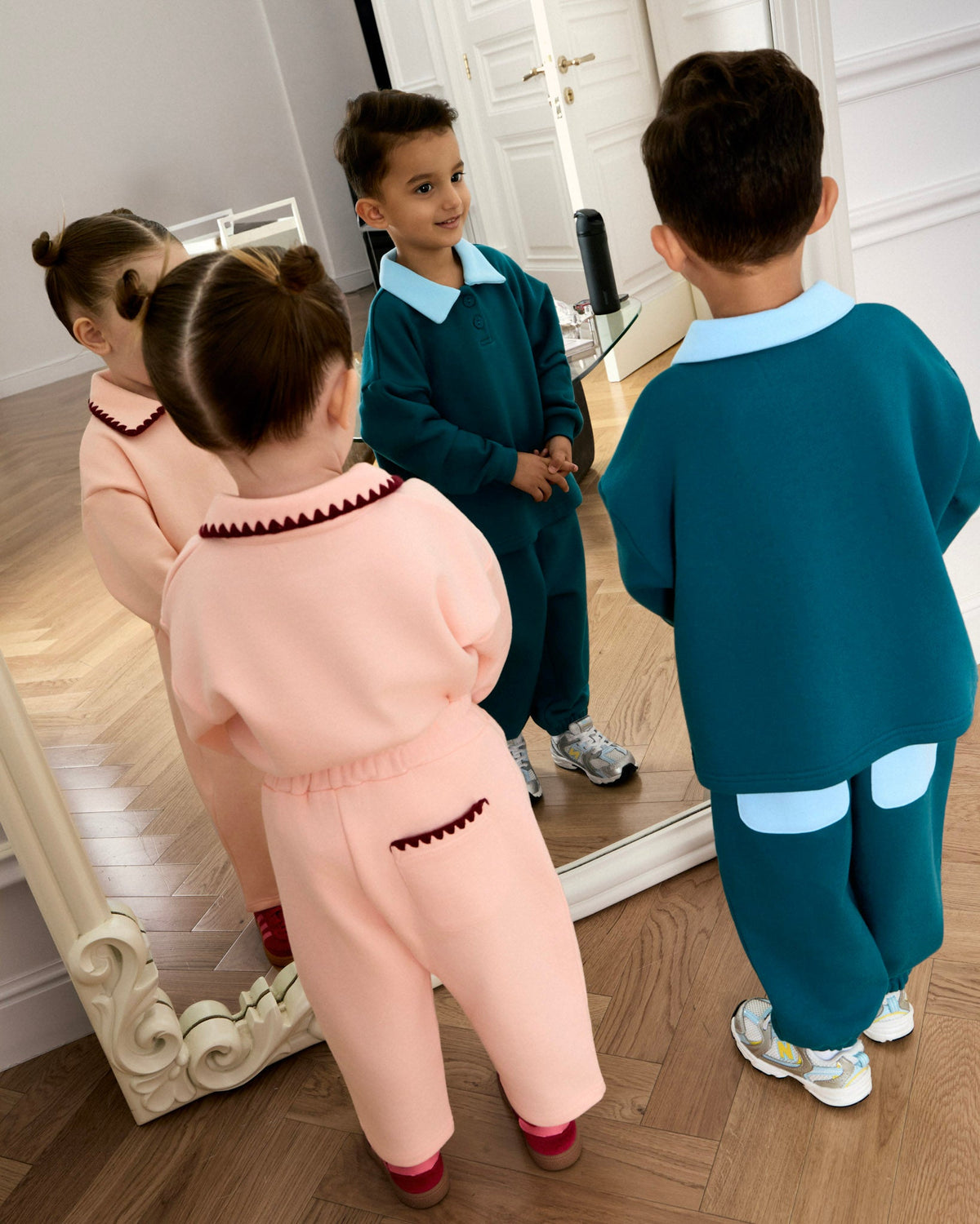 Kids in the Avaacha Mimi Tracksuit in Bubblegum and Leo Tracksuit in Teal Pop