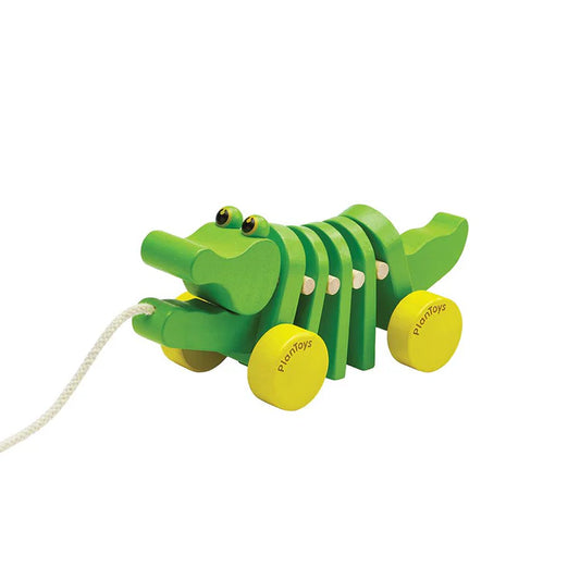 PlanToys Dancing Alligator wooden pull-along toy in green