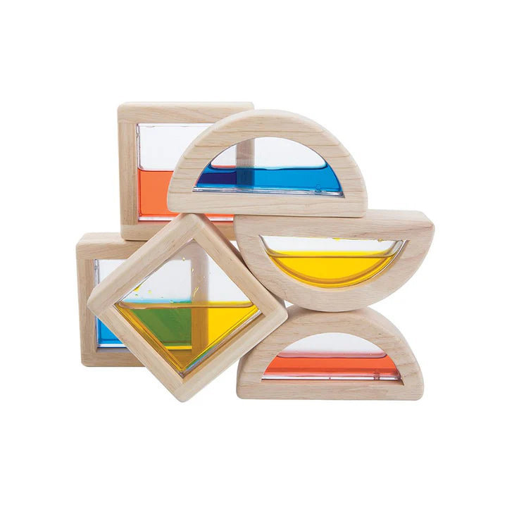 PlanToys Water Blocks wooden arches and squares with coloured water inside