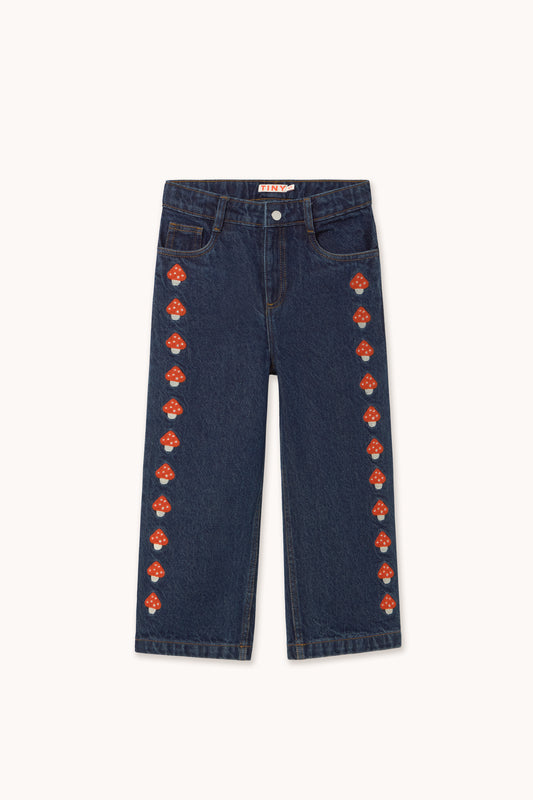 Mini Mushroom Embroidered Denim Jeans| Kids Wear
