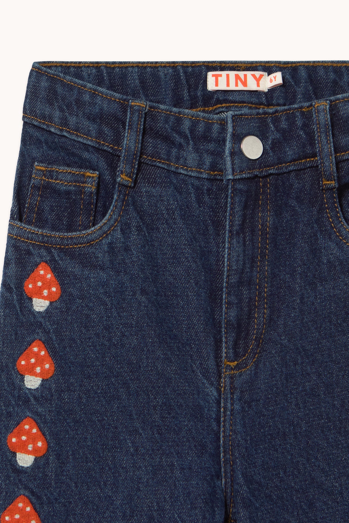 Mini Mushroom Embroidered Denim Jeans| Kids Wear