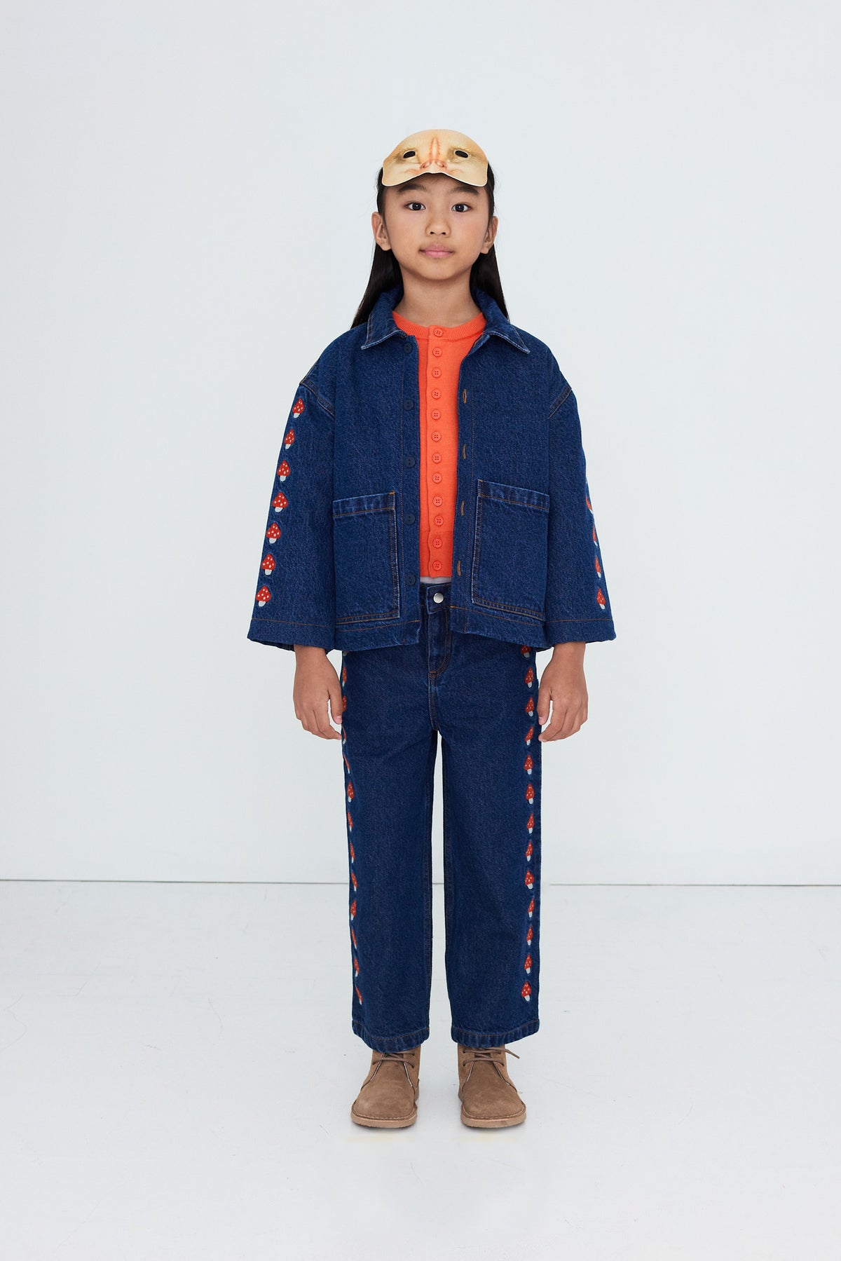 Mini Mushroom Embroidered Denim Jeans| Kids Wear