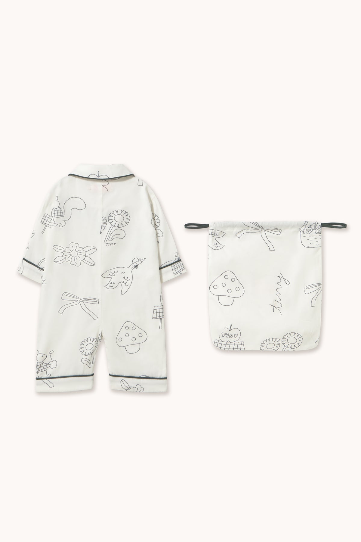 Back of the Tinycottons Tiny Apples baby pyjama with drawstring bag