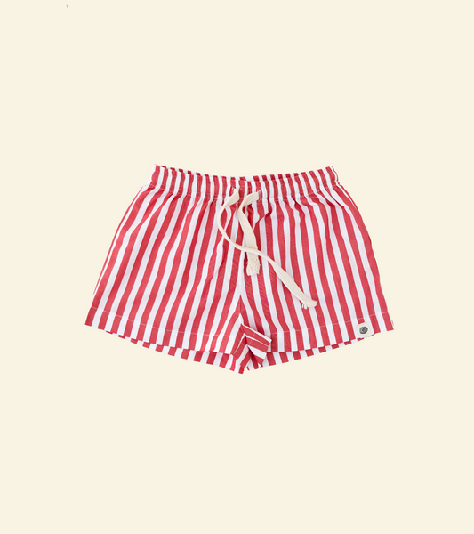 Front of the Oupah Ringmaster Shorts with red and white stripes