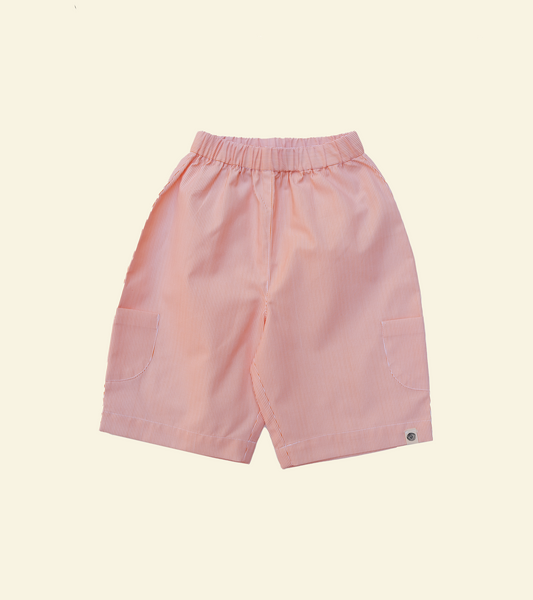 Oupah Explorer Capris in muted coral stripe cotton, front view