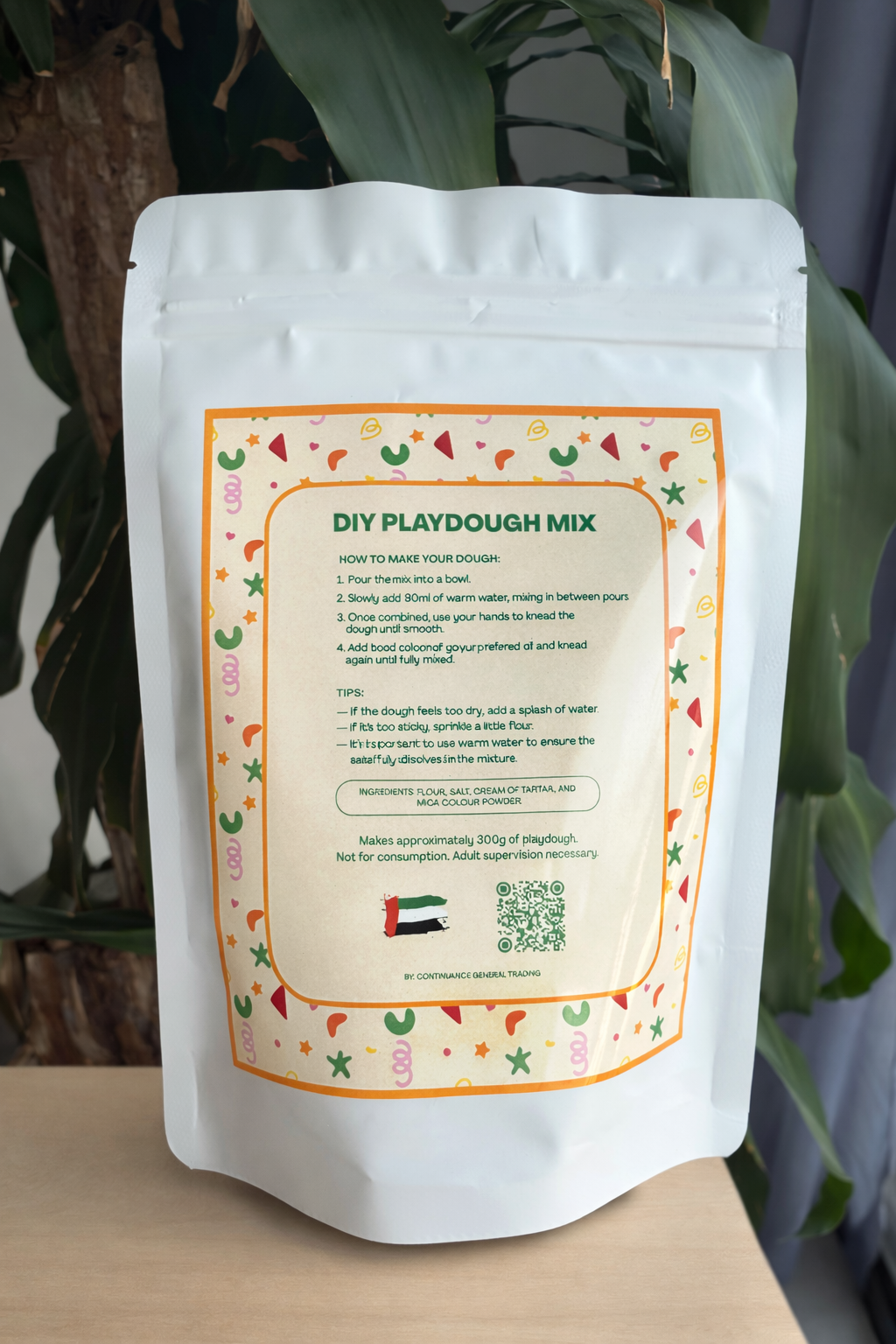 Back of the Power of Play DIY Playdough Mix pouch with instructions
