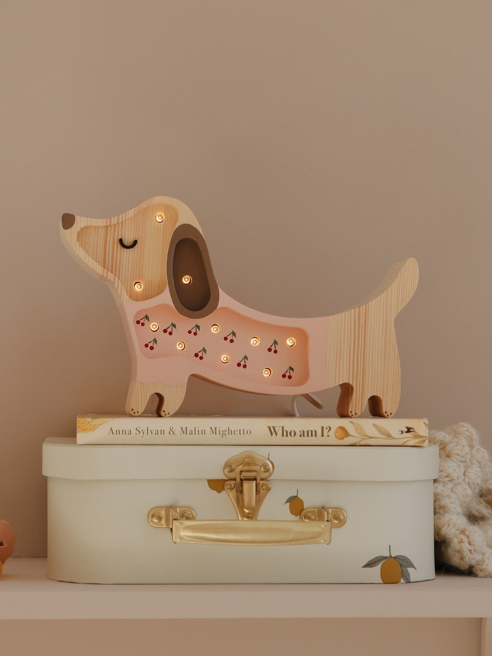 Mini Puppy Lamp- Cherries on Pink