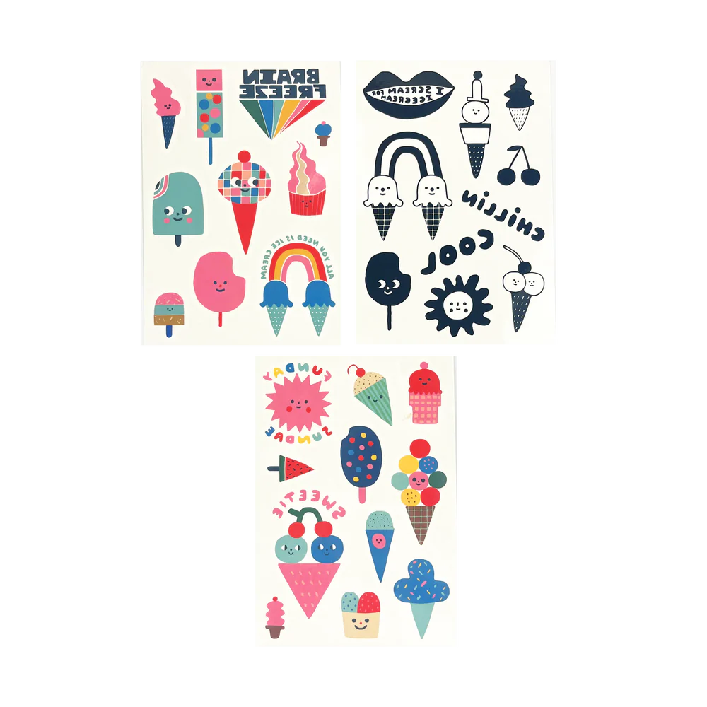 Tattoo Palooza x Suzy: Mini Temporary Tattoos - Ice Cream Party (3 Sheet Set)