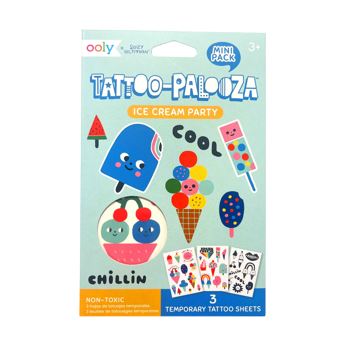 Tattoo Palooza x Suzy: Mini Temporary Tattoos - Ice Cream Party (3 Sheet Set)