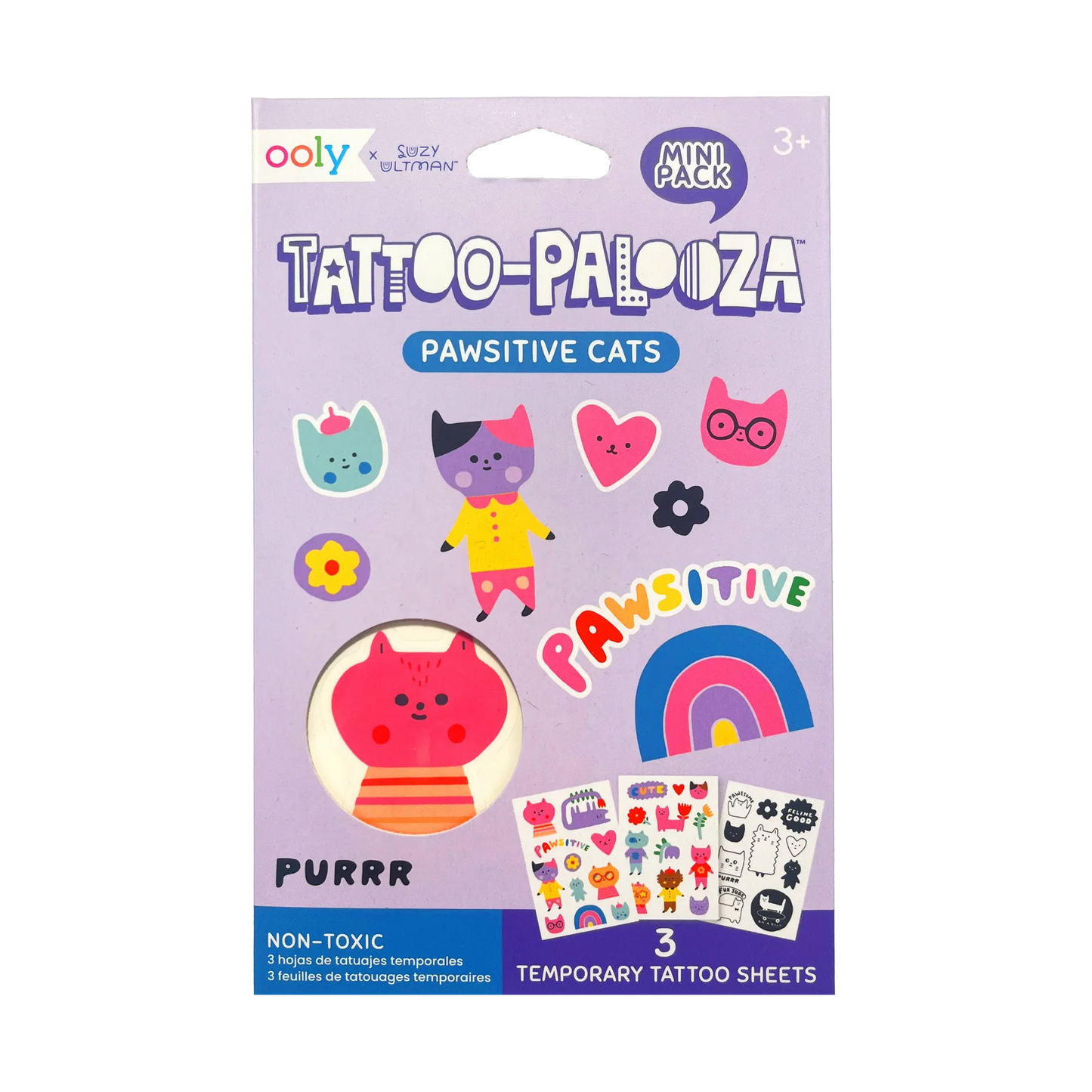 Tattoo Palooza X Suzy: Mini Temporary Tattoos - Pawsitive Cats (3 Sheet Set)