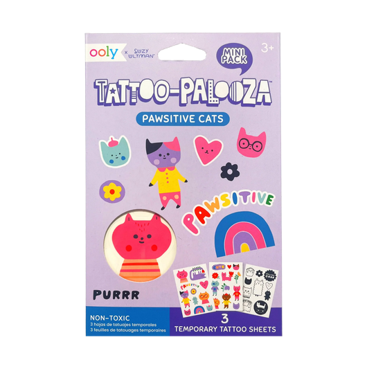 Tattoo Palooza X Suzy: Mini Temporary Tattoos - Pawsitive Cats (3 Sheet Set)