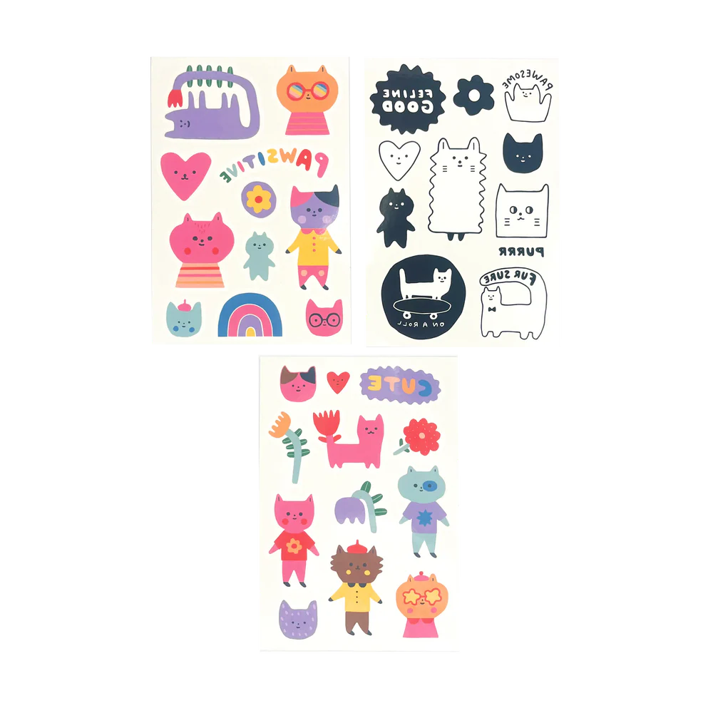 Tattoo Palooza X Suzy: Mini Temporary Tattoos - Pawsitive Cats (3 Sheet Set)