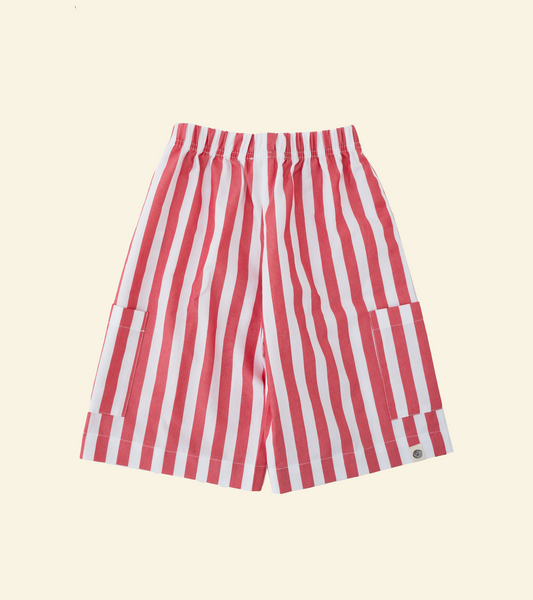 Front of the Oupah Ringmaster Pants with red and white stripes