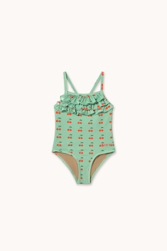 Cherries Kids Swimsuit- Washed Emerald