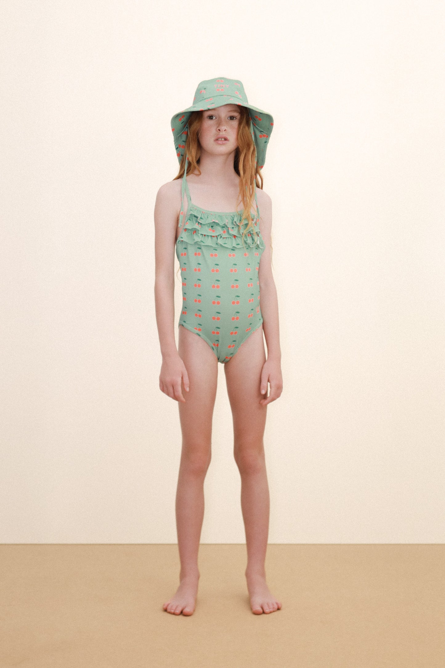 Cherries Kids Swimsuit- Washed Emerald