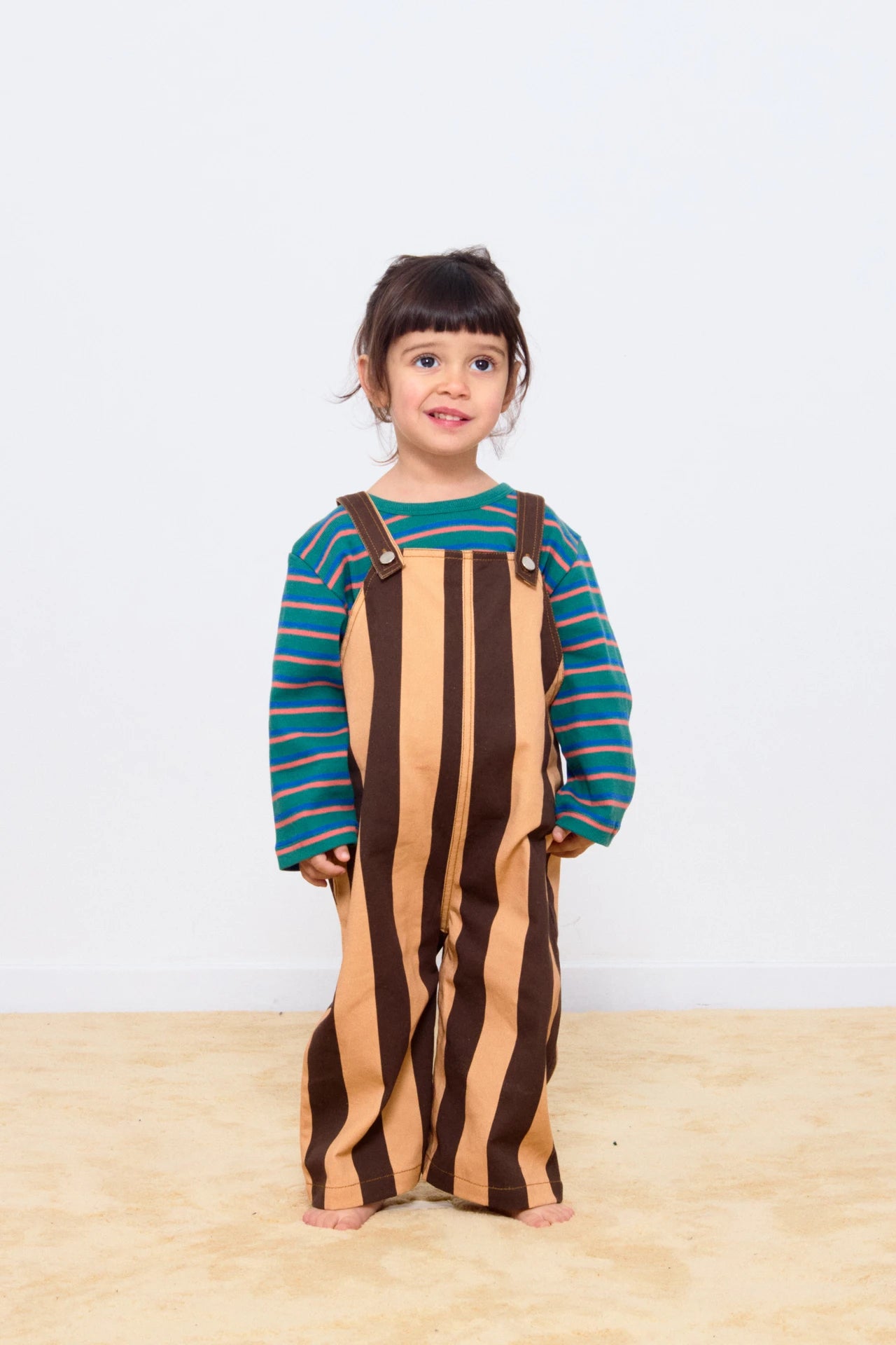 Retro Stripe Baby Dungaree- Dark Brown