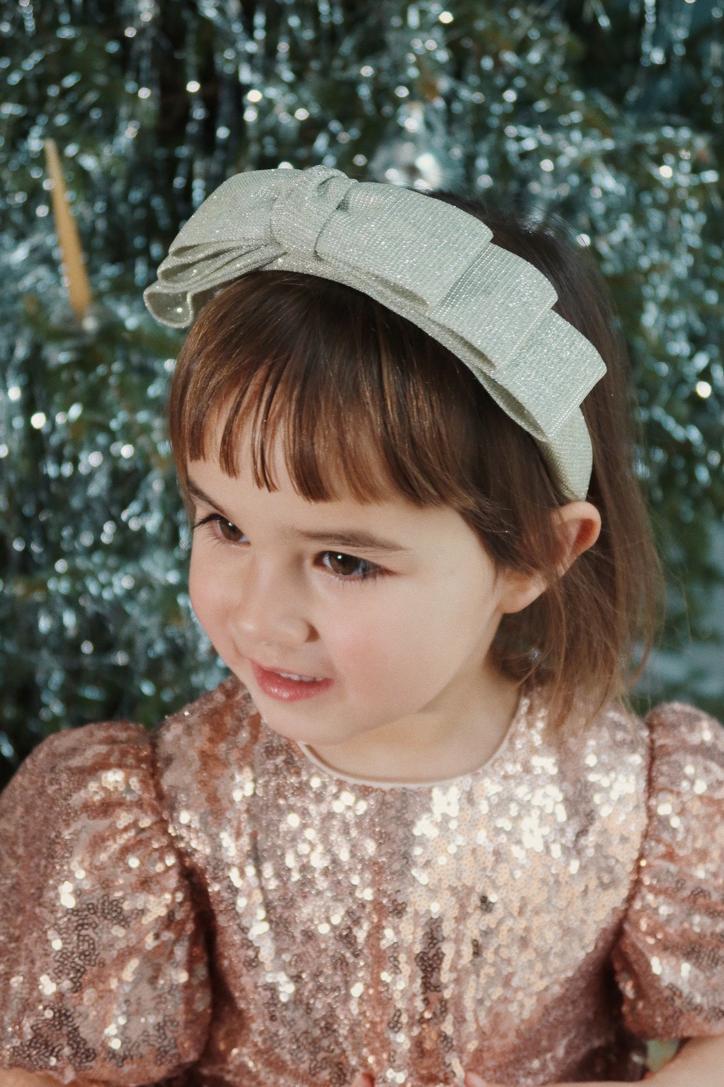 Glitter Bow Hairbrace- Silver