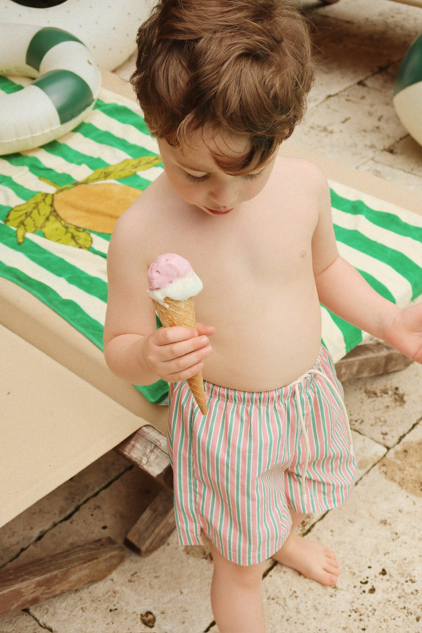 Asnou Swim Shorts-Blush Stripe- Boys Swimwear