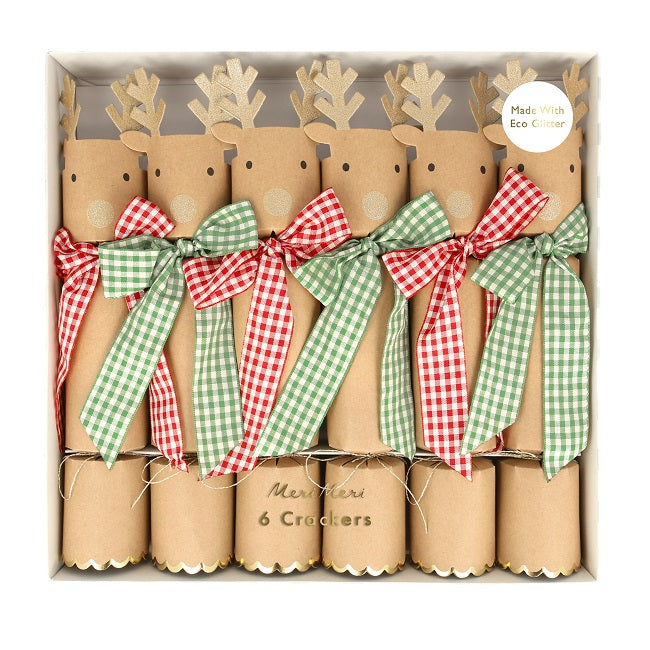 Gingham Bow Reindeer Crackers