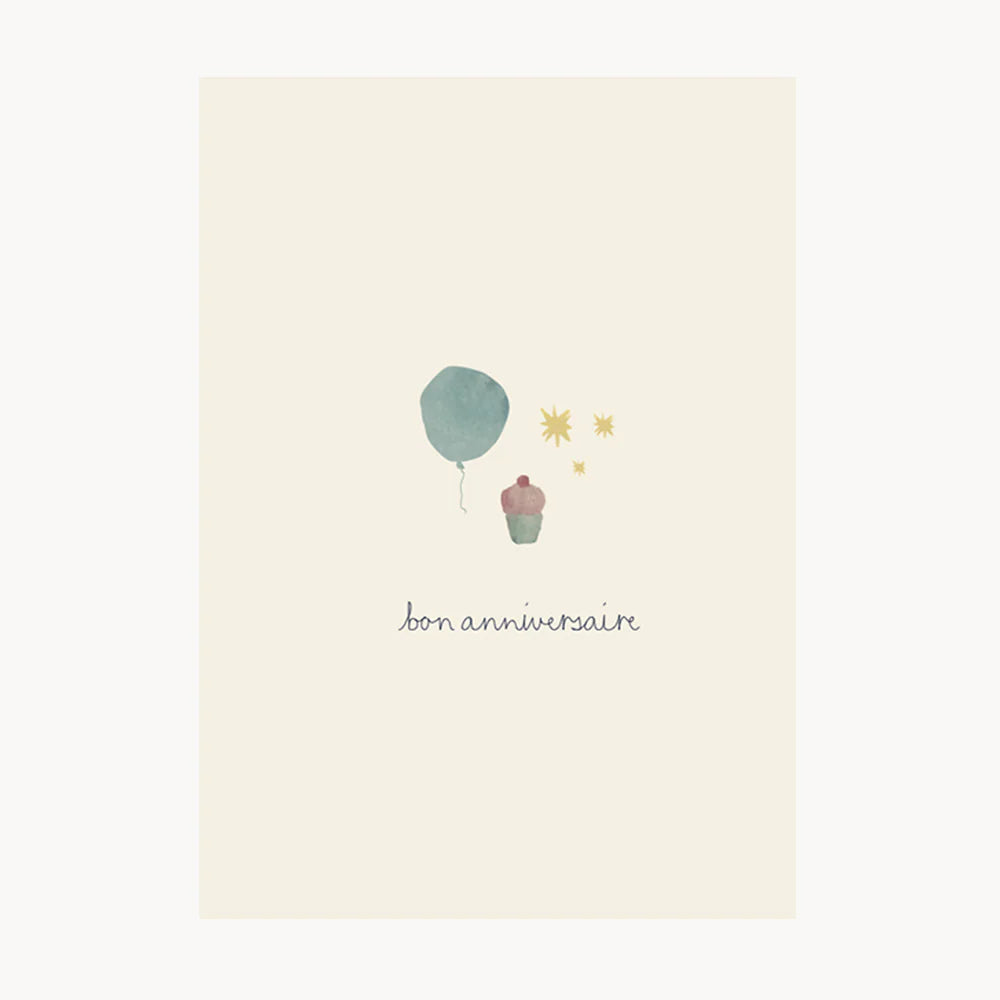 Bon Anniversaire Blue Balloon- Greeting Card