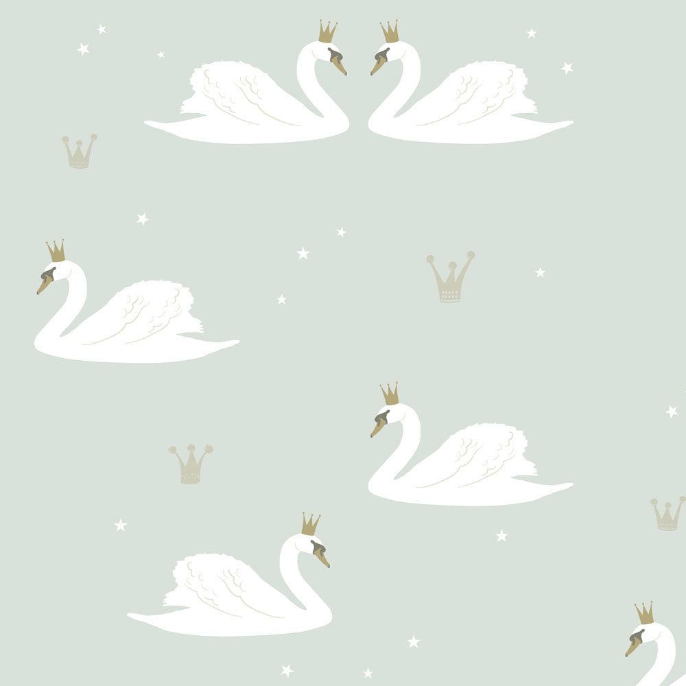 Enchanting Swans Wallpaper in Mint
