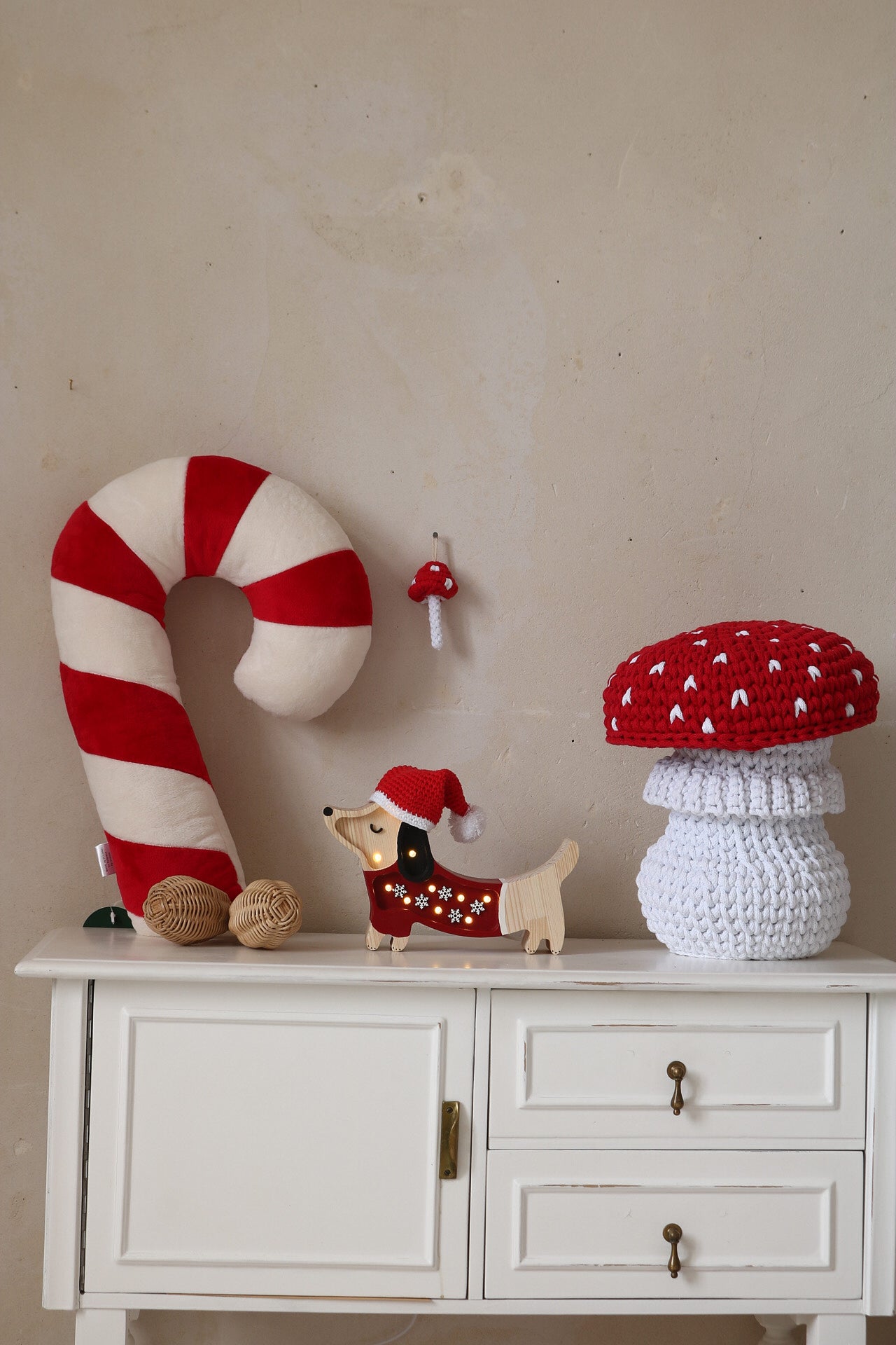 Mini Puppy Lamp- Red Christmas Jumpsuit